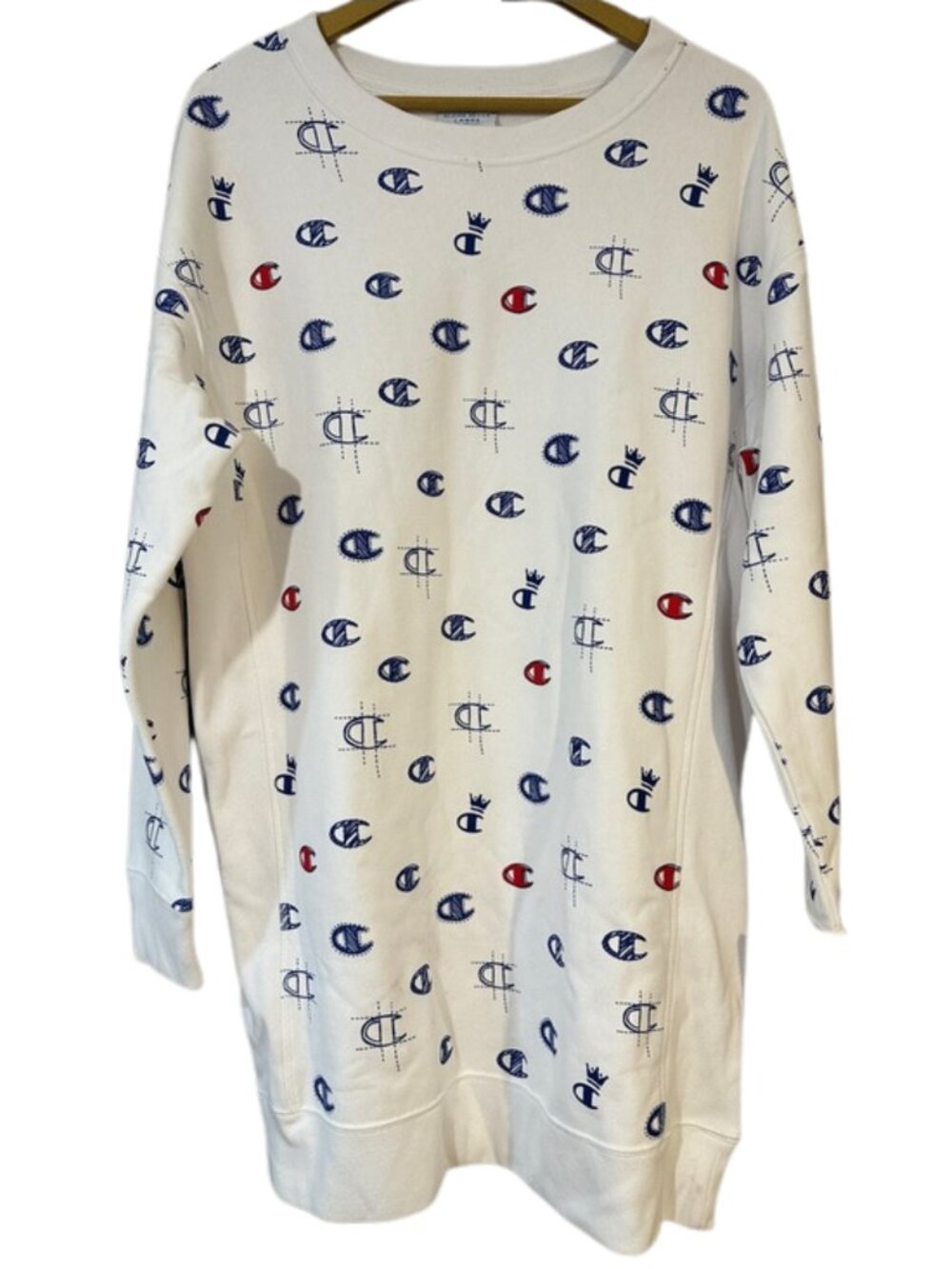 NWT Champion Logo Sweatshirt Dress Women’s Large NWT White Crewneck Athleisure